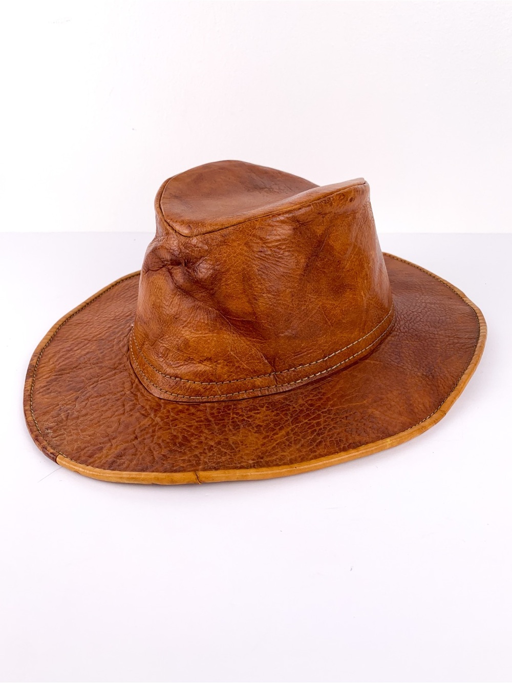 Vintage leather western hat distressed genuine leather cowboy hat handmade boho - Picture 11 of 11